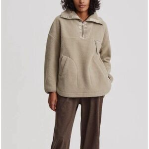Varley Womens Taupe Borg Fleece Half-Zip Jacket Size Medium